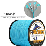 300M 328Yds Fluorescent Green 6lb-100lb HERCULES PE Braided Fishing Line 4 Strands HERCULES