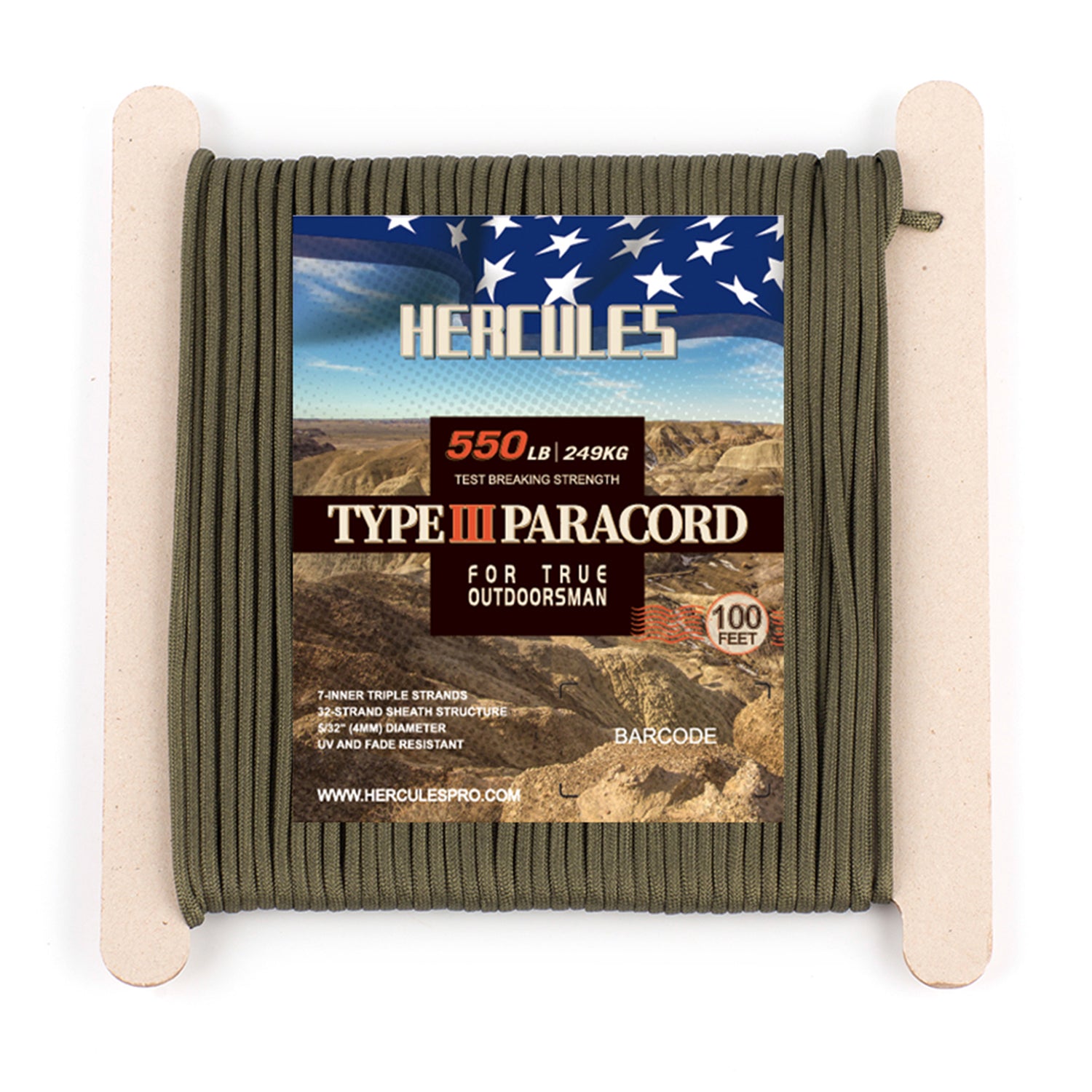 HERCULES 550 Paracord Survival Rope Army Green Type III Parachute Cord for Camping HERCULES