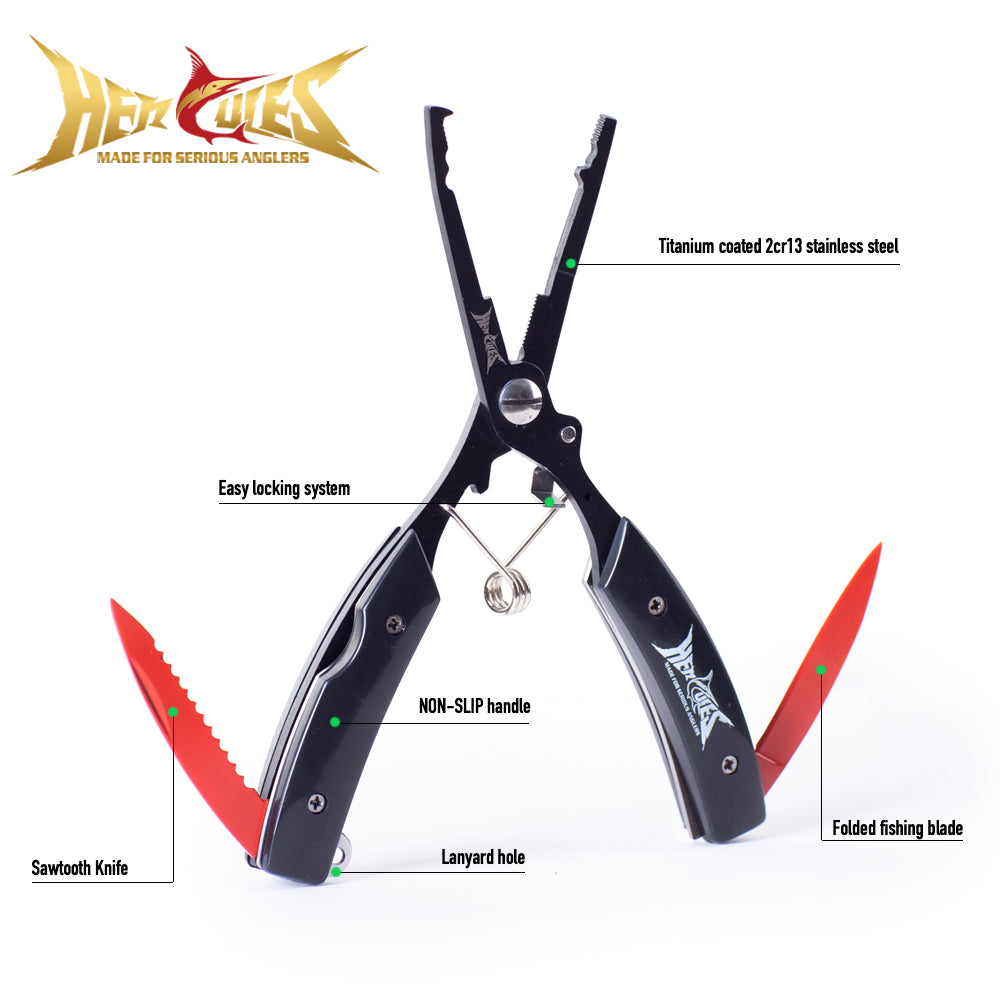 HERCULES Fishing Pliers with Sheath and Lanyard Hook Remover and Cutter With Folding Multitool(6.5") HERCULES SALE