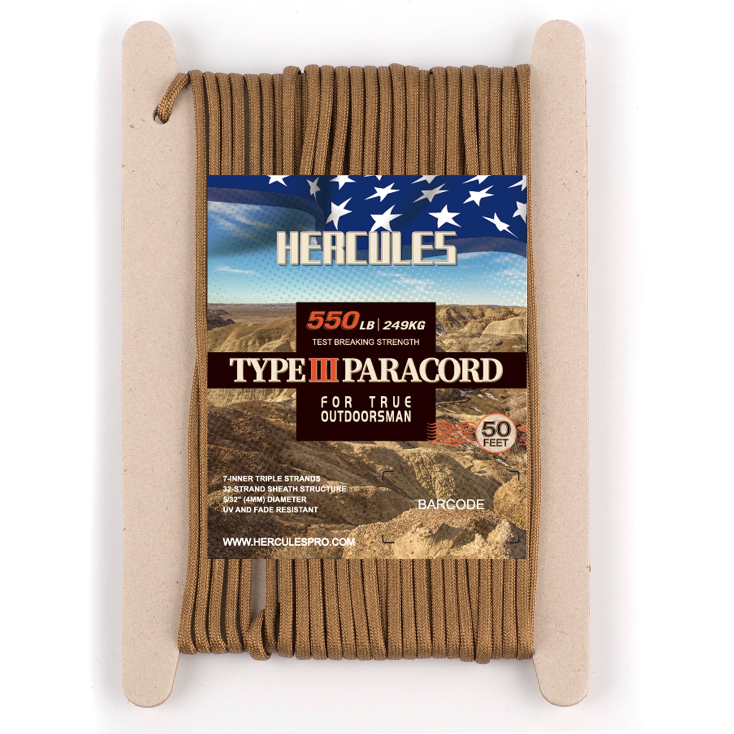 HERCULES 550 Paracord Survival Rope Coyote Type III Parachute Cord for Camping HERCULES