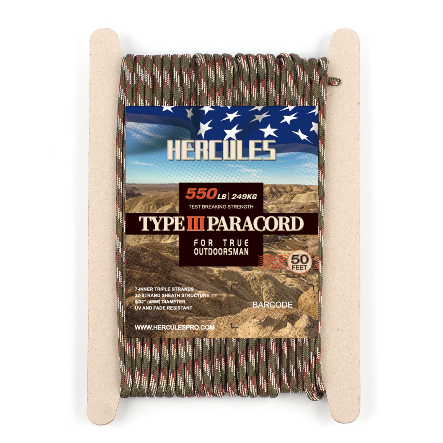 HERCULES 550 Paracord Survival Rope Forest Camo Type III Parachute Cord for Camping HERCULES
