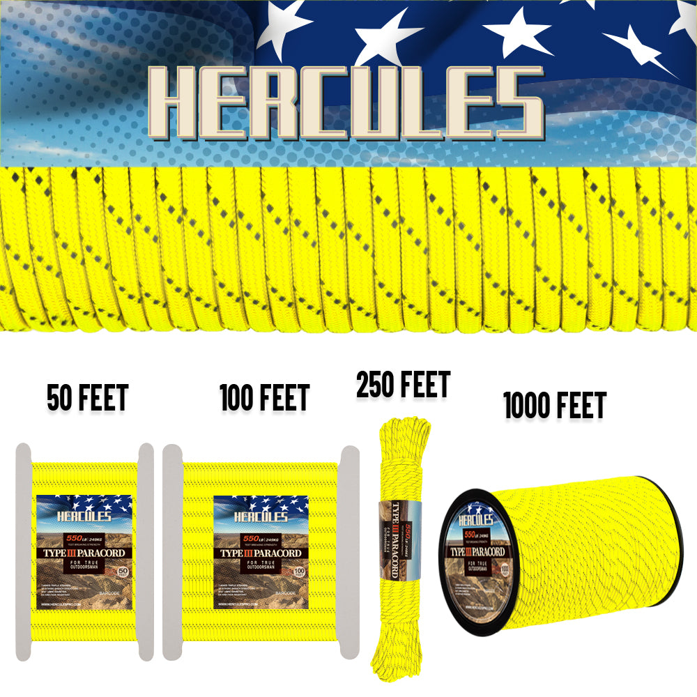 HERCULES Reflective 550 Paracord Neon Yellow for Camping Rope Type III –  Hercules Fishing Tackle