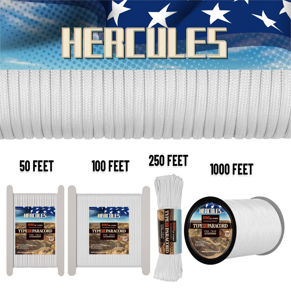 HERCULES 550 Paracord Survival Rope Royal White III Parachute Cord for –  Hercules Fishing Tackle
