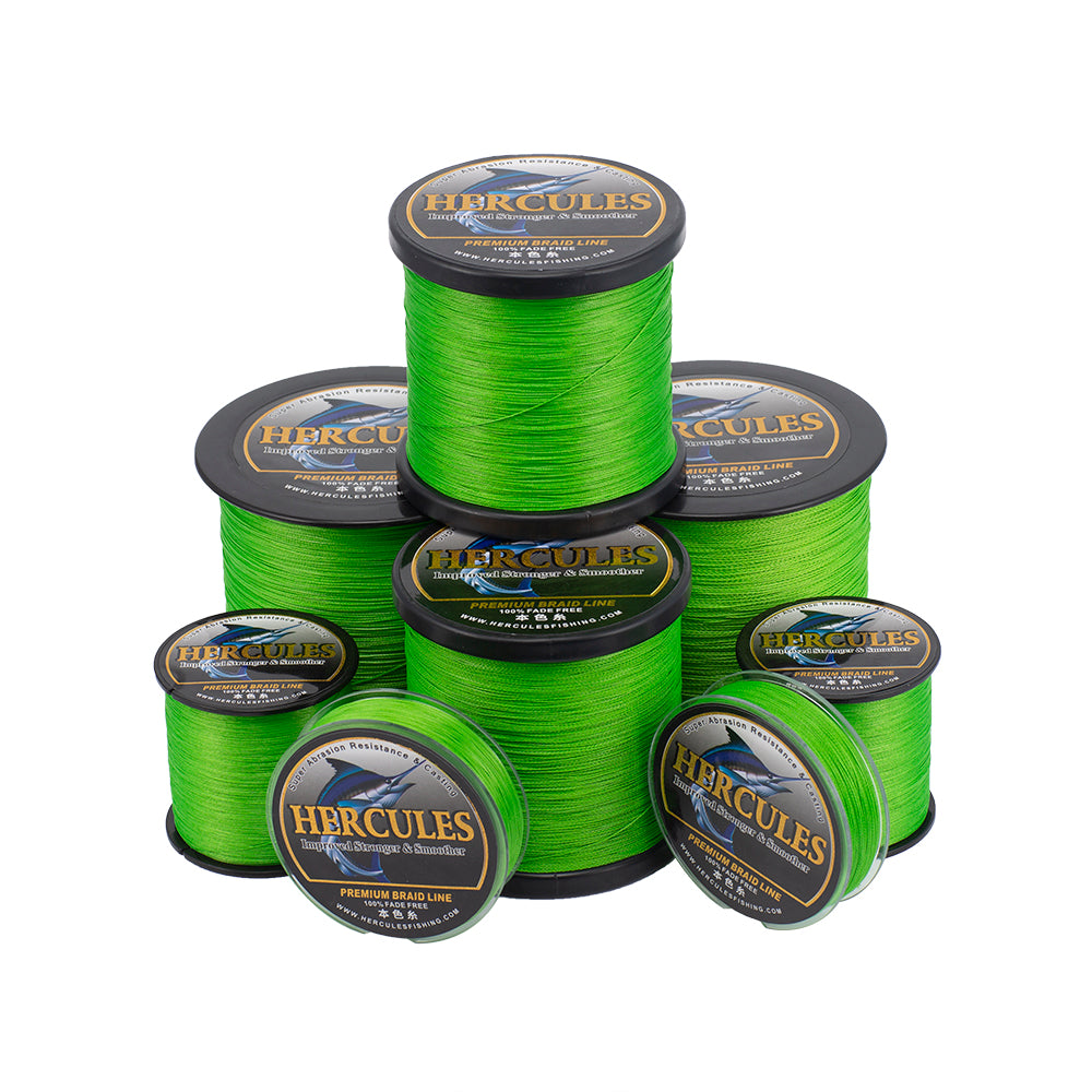 HERCULES No Fade Fishing Line Fluorescent Green 8 Strands PE Braided Fishing Line10LB-120LB HERCULES