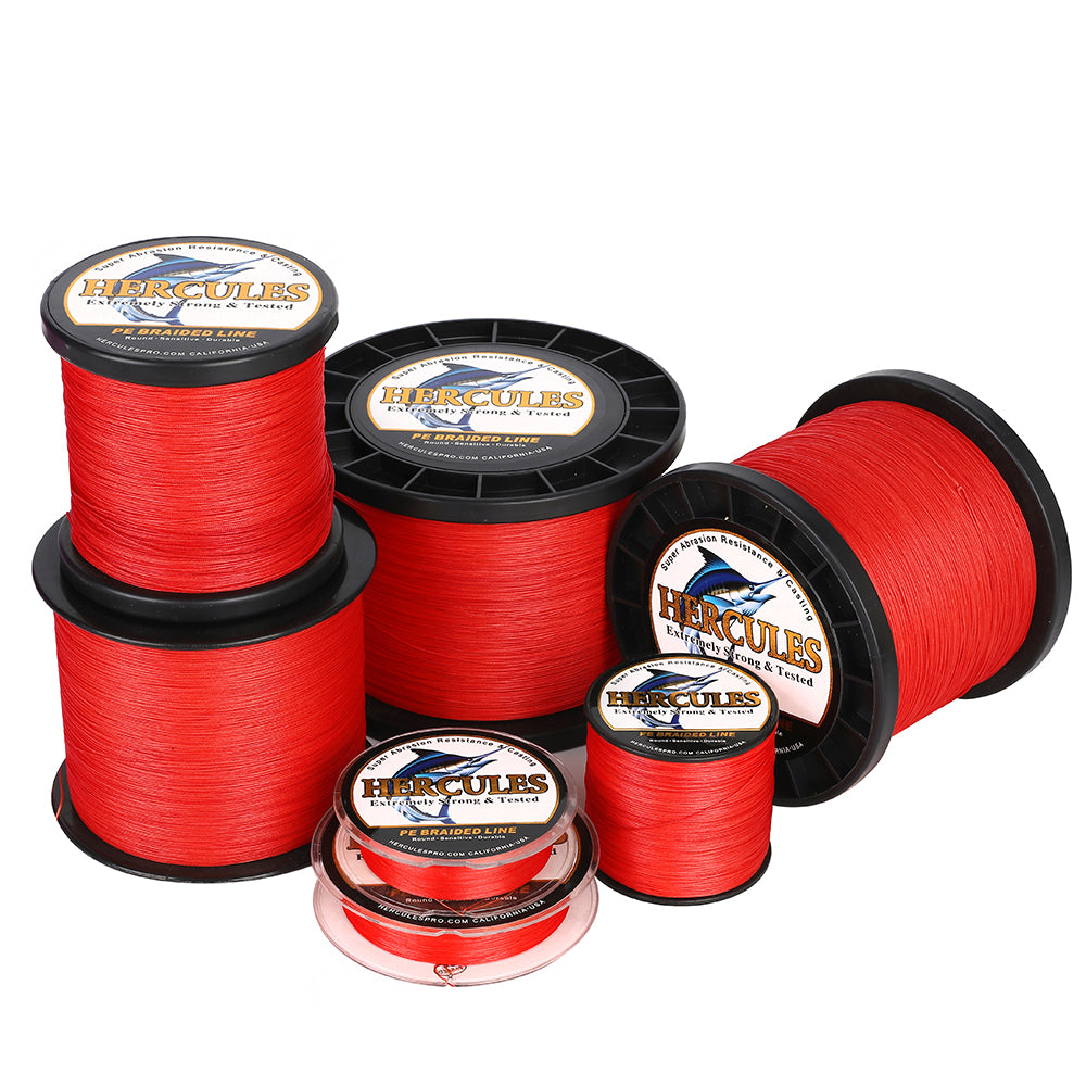 HERCULES Red 12 Strands 10lb-420lb PE Braided Fishing Line 100M-2000M HERCULES