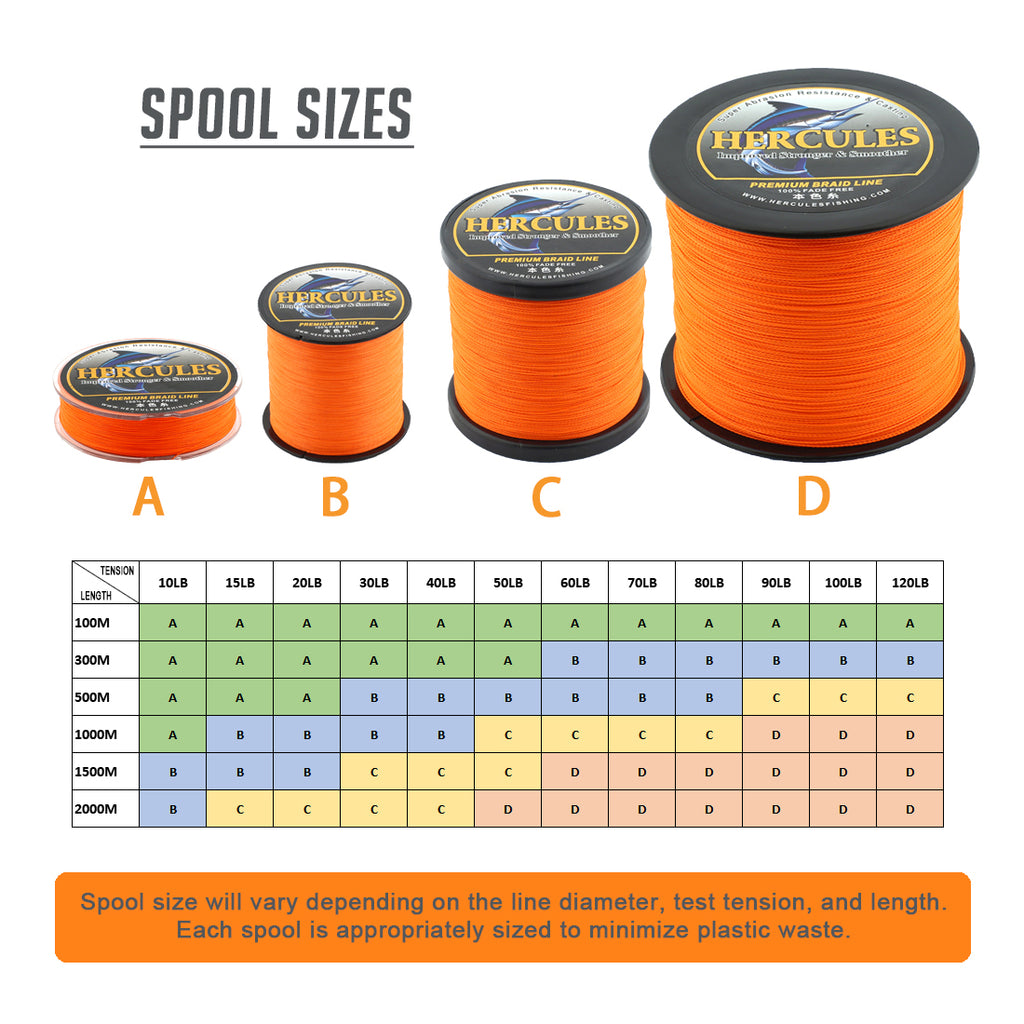 HERCULES No Fade Fishing Line Orange 8 Strands Strong PE Fishing Line 10LB-120LB Braided Fishing Lines HERCULES