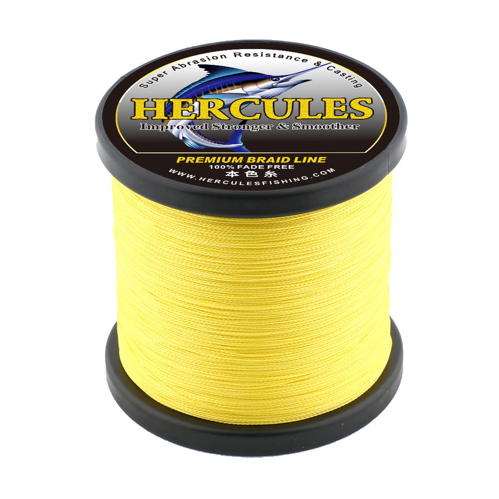 HERCULES No Fade Fishing Line Yellow 4 Strands 6LB-100LB Super Strong PE Braided Fishing Line HERCULES