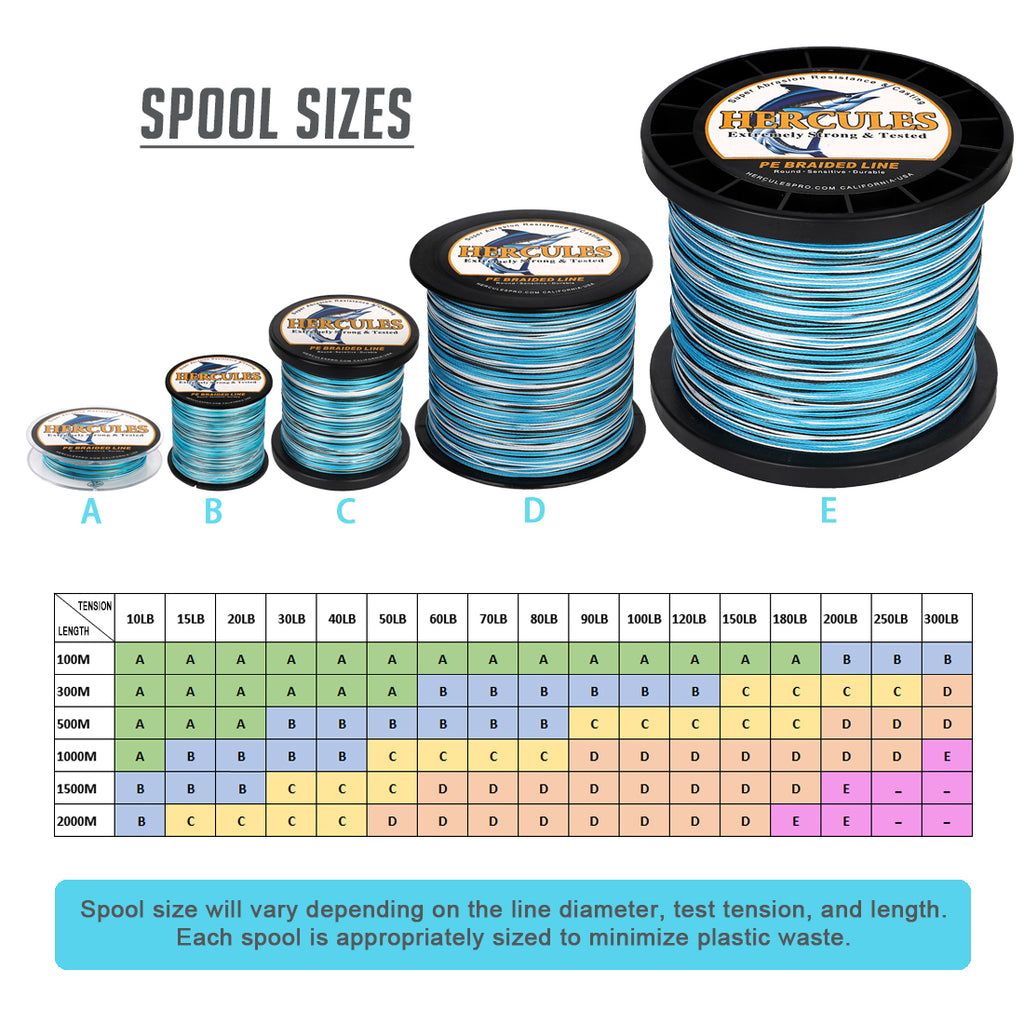 300M 328Yds Blue Camo HERCULES 8 Strands 10lbs-300lbs PE Dyneema braid Fishing Line blue camouflage braid Line HERCULES