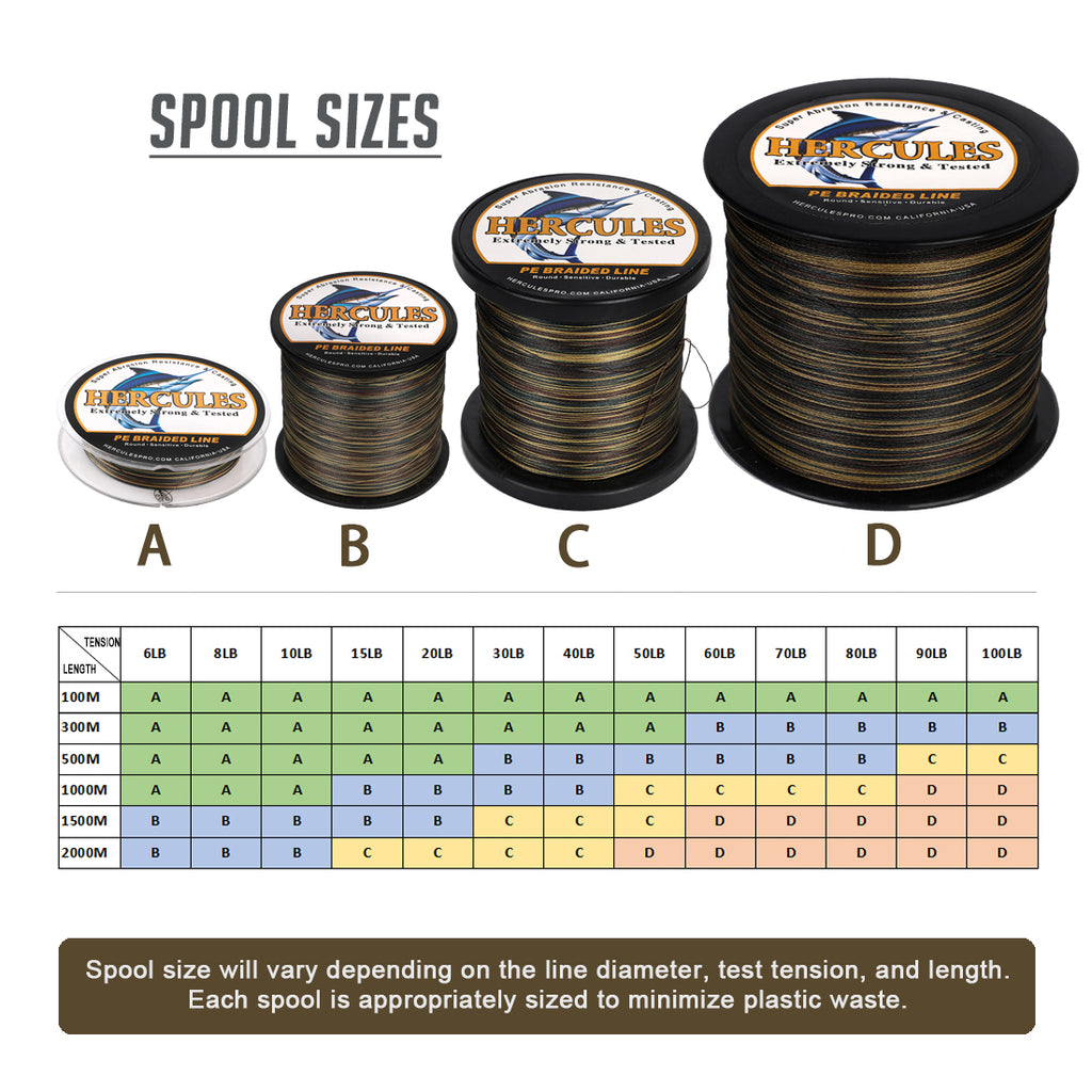 300M 328Yds Camouflage 6lb-100lb HERCULES 4 Strands PE Braid Fishing Line HERCULES