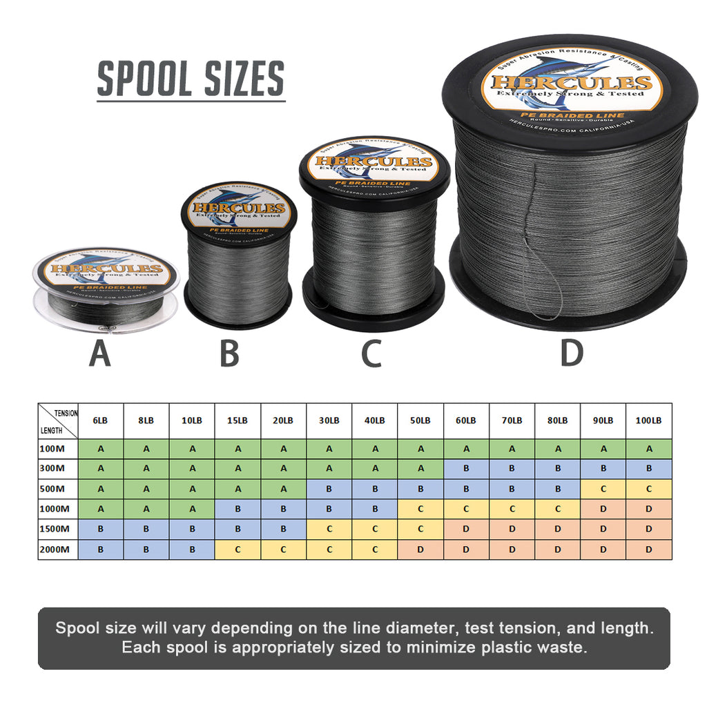 100M 109Yds Grey 6lb-100lb HERCULES PE Braid Fishing Line 4 Strands HERCULES