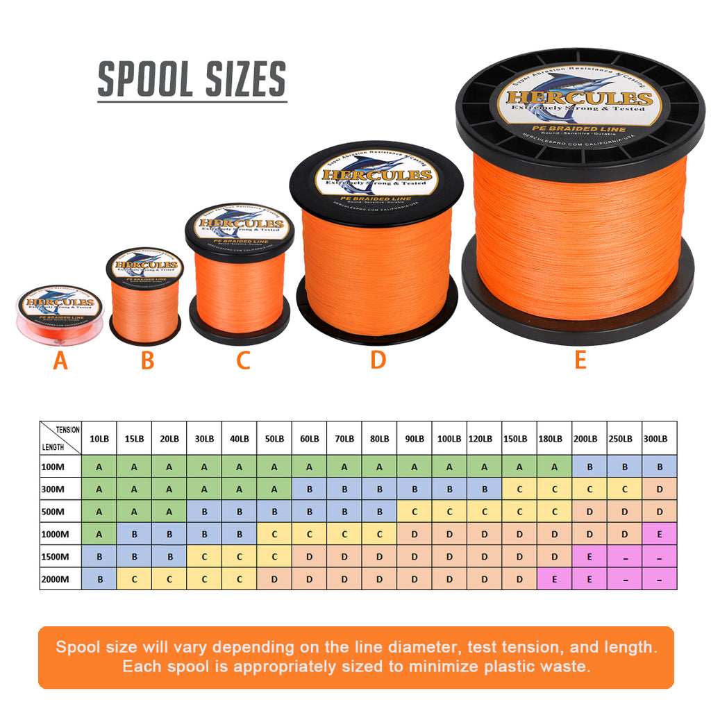 1500M 1640Yds Orange 10lb-200lb HERCULES PE braid Fishing Line 8 Strands HERCULES